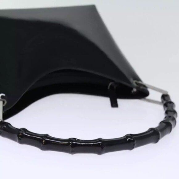 GUCCI Bamboo Hand Bag Enamel Black Auth - Picture 9 of 15